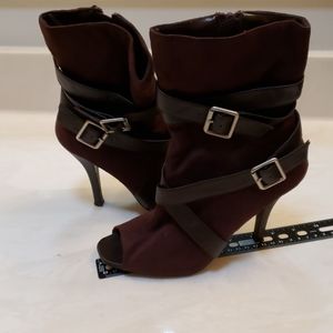 Charlotte Russe peep toe brown suede buckle shoe